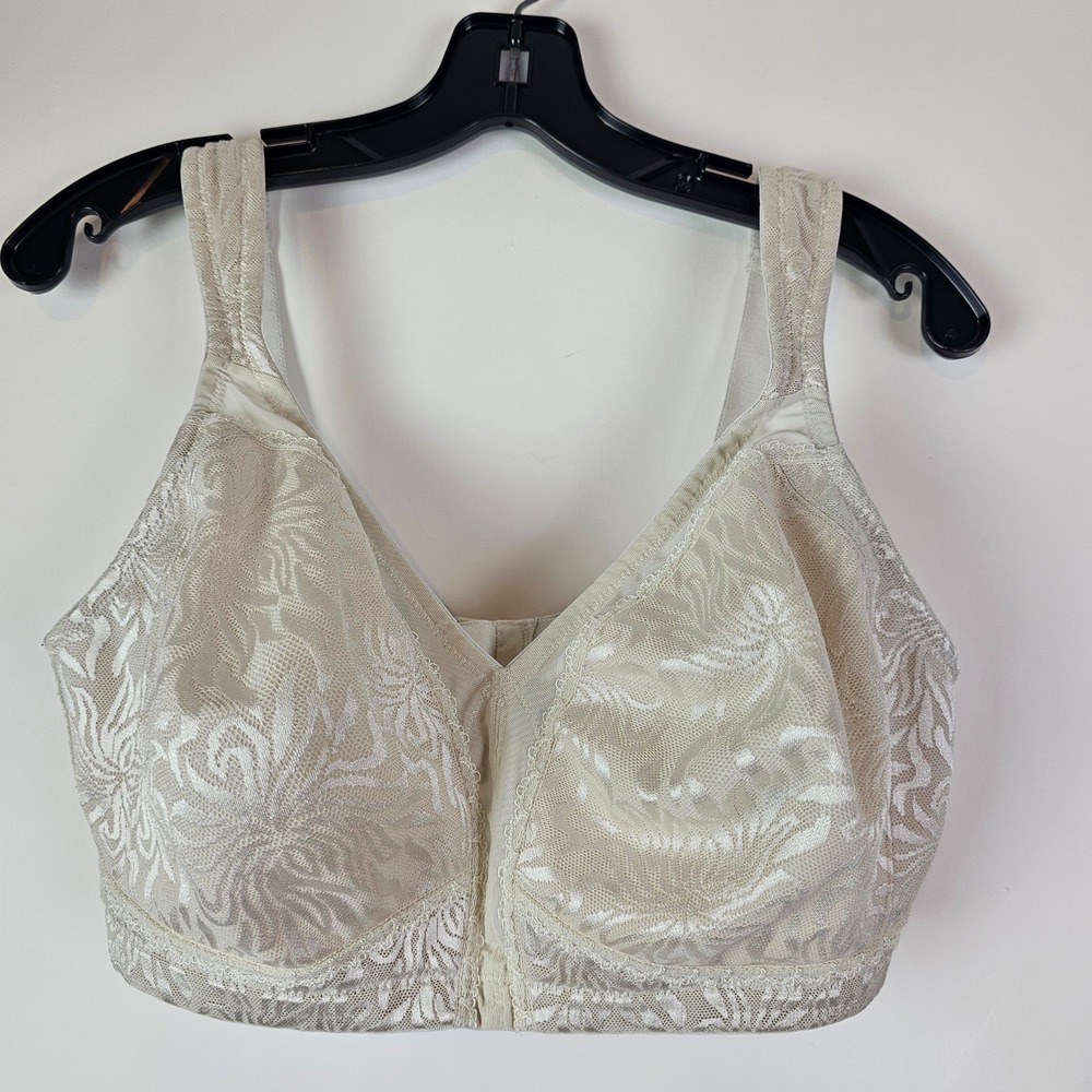 WingsLove Wireless Floral Lace Full Coverage Bra 38DDD Beige Adjustable Straps